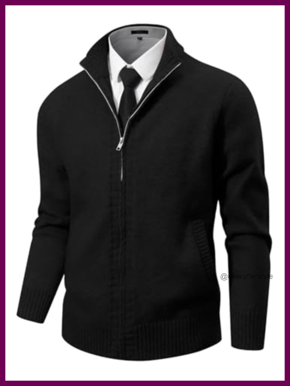 Mens Chunky Wool Knit Cardigan Full Zip Stand Collar Sweater Pockets